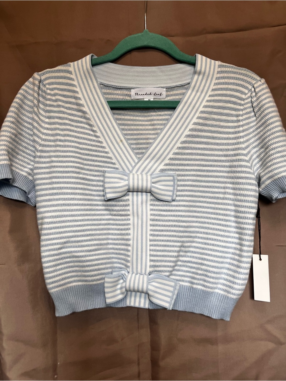 Light Blue Striped Bow Top